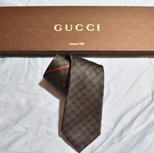 GUCCI Interlocking GG Pattern Silk Tie Jacquard Dark Gray Excellent